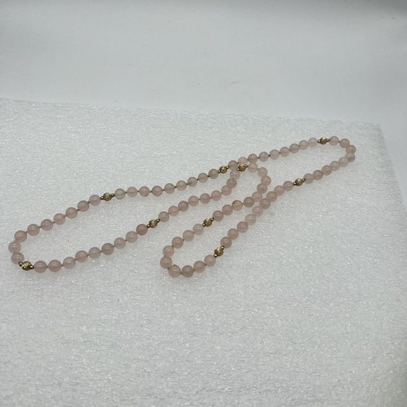 Estate Vintage Beaded Rose Quartz Necklace 32 Inches - Picture 5 of 5